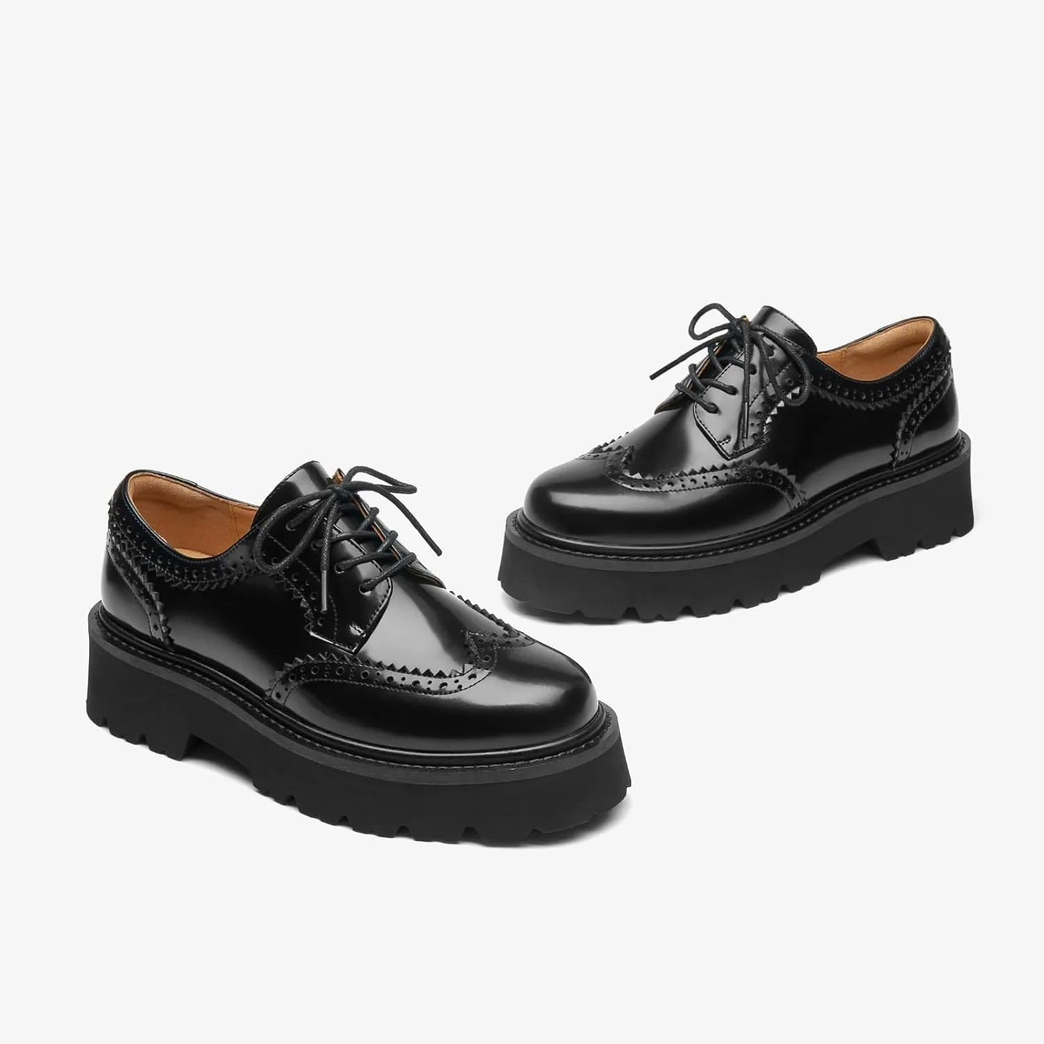 BEAU TODAY Platform Oxfords for Women, Oxford Shoes for Women, Chunky Leather Lace Up Oxford Shoes, Casual Comfort Business Work Office Dress Shoes