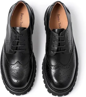 BEAU TODAY Platform Oxfords for Women, Oxford Shoes for Women, Chunky Leather Lace Up Oxford Shoes, Casual Comfort Business Work Office Dress Shoes