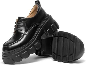 BEAU TODAY Platform Oxfords for Women, Oxford Shoes for Women, Chunky Leather Lace Up Oxfords,Casual Comfortable Breathable Non-Slip Dress Shoes for Work Business