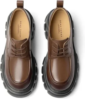 BEAU TODAY Platform Oxfords for Women, Women's Oxfords, Chunky Lug Sole Oxford Shoes for Women, Leather Lace-up Round Toe Oxford Shoes, Comfortable Casual Business Work Dress Shoes