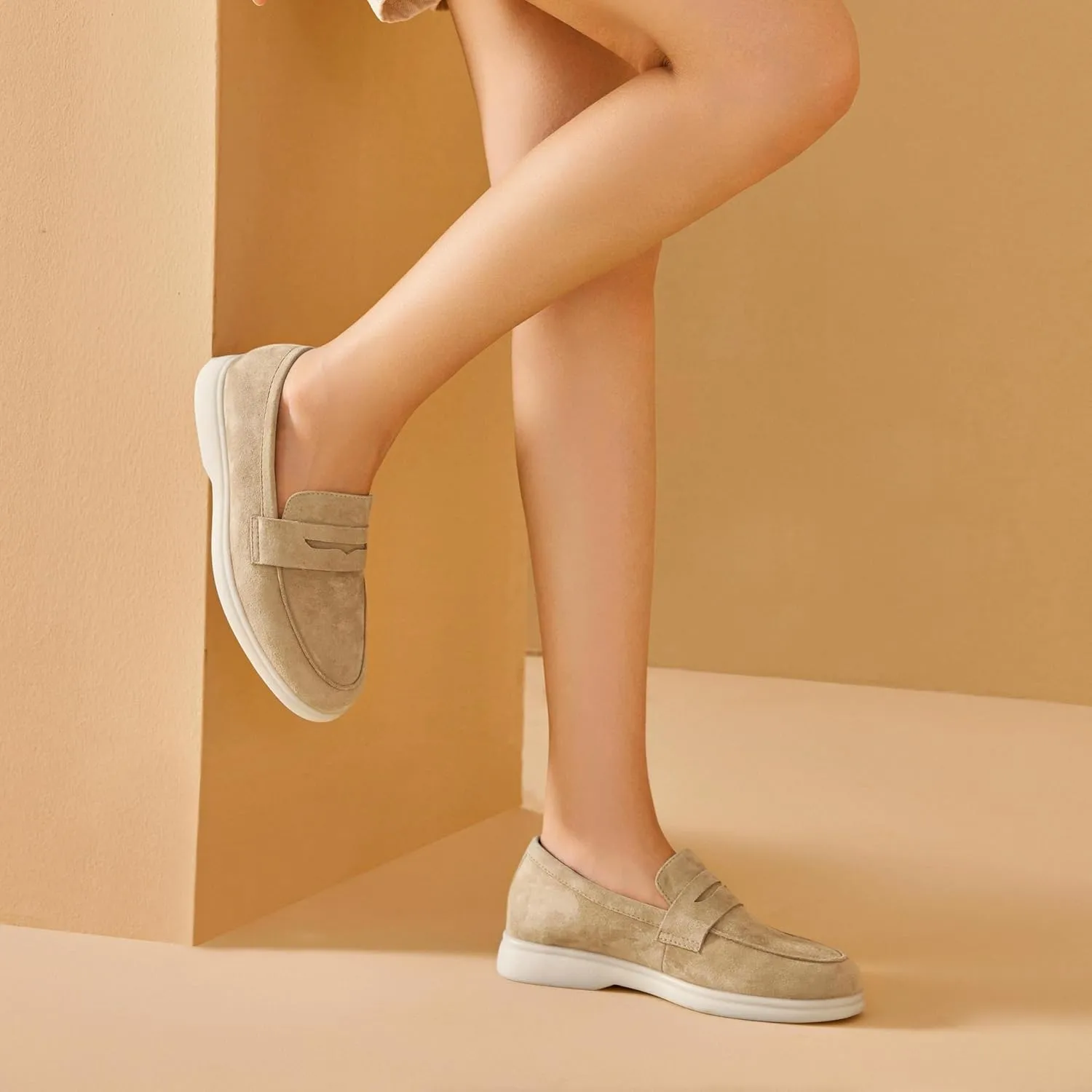 BEAU TODAY Suede Penny Loafers for Women Flats Shoes, Comfortable Slip On Loafers, Driving Loafers Shoes Dress Business Casual Non-Slip Office Work Ladies Shoes