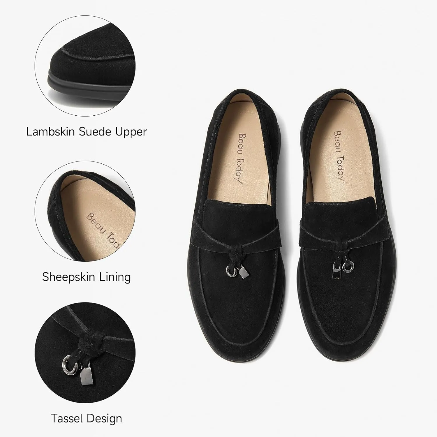 BEAU TODAY Suede Penny Loafers for Women Flats Shoes, Comfortable Slip On Loafers, Driving Loafers Shoes Dress Business Casual Non-Slip Office Work Ladies Shoes
