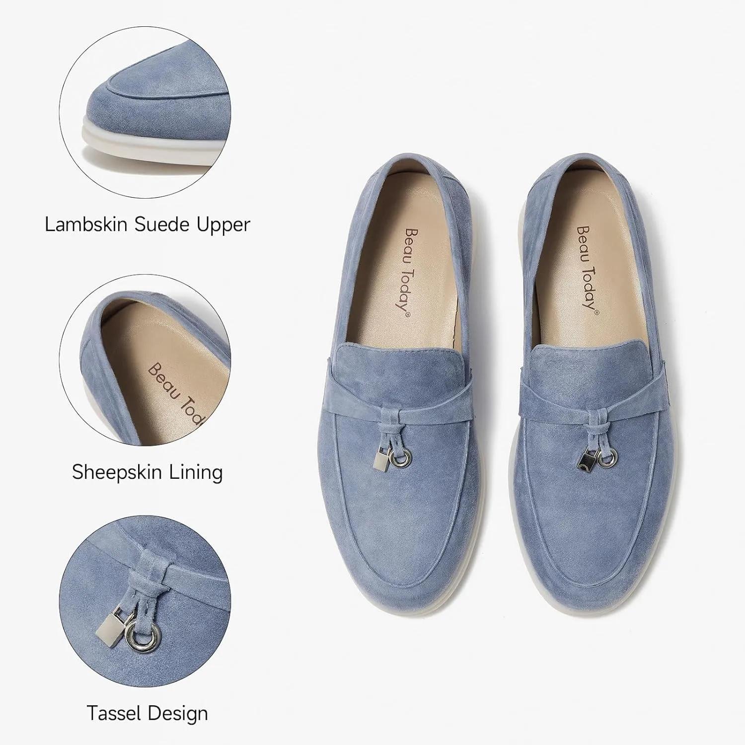 BEAU TODAY Suede Penny Loafers for Women Flats Shoes, Comfortable Slip On Loafers, Driving Loafers Shoes Dress Business Casual Non-Slip Office Work Ladies Shoes