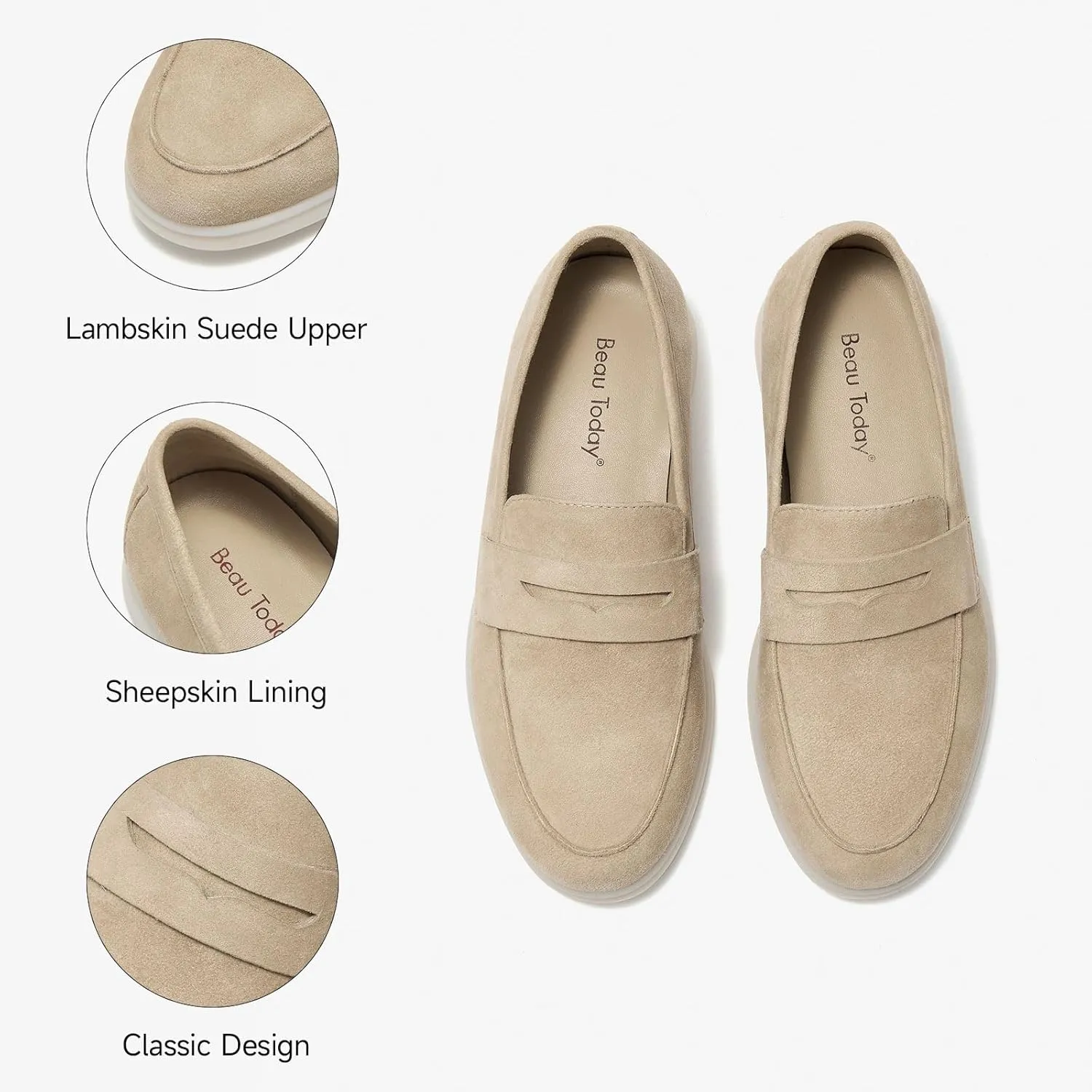 BEAU TODAY Suede Penny Loafers for Women Flats Shoes, Comfortable Slip On Loafers, Driving Loafers Shoes Dress Business Casual Non-Slip Office Work Ladies Shoes