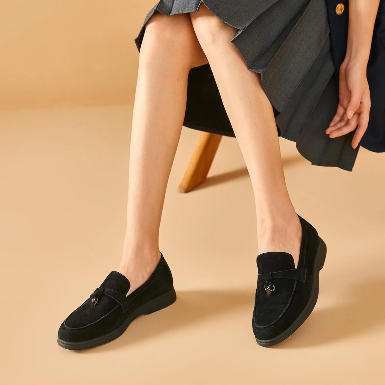 BEAU TODAY Suede Penny Loafers for Women Flats Shoes, Comfortable Slip On Loafers, Driving Loafers Shoes Dress Business Casual Non-Slip Office Work Ladies Shoes