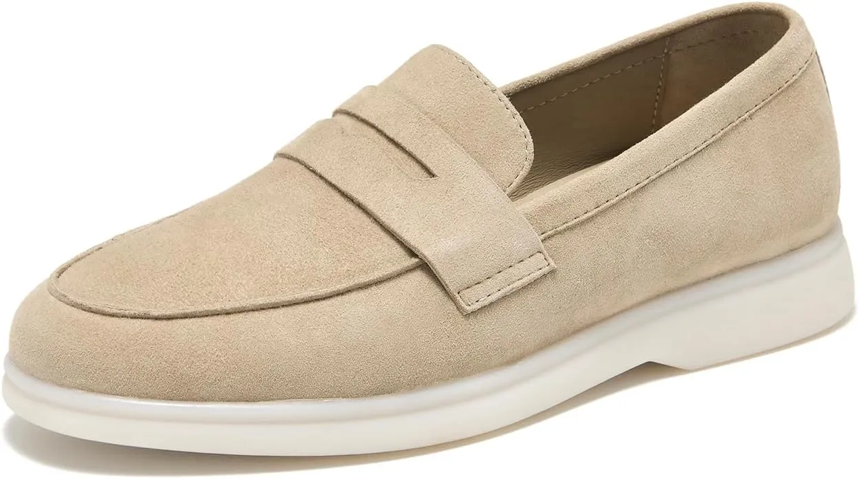 BEAU TODAY Suede Penny Loafers for Women Flats Shoes, Comfortable Slip On Loafers, Driving Loafers Shoes Dress Business Casual Non-Slip Office Work Ladies Shoes