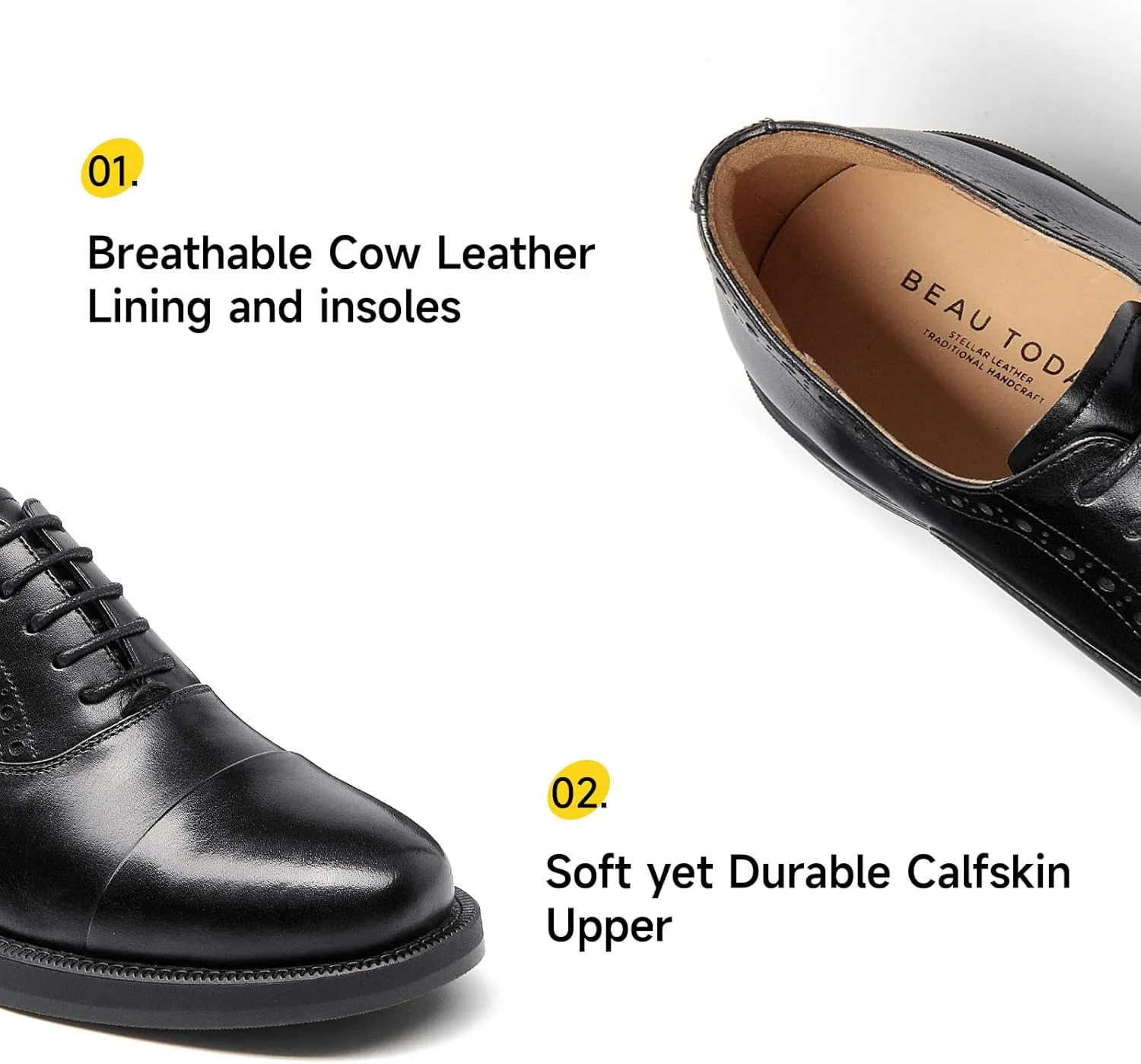 BEAU TODAY Women's Oxfords Dress Shoes, Leather Lace-Up Oxfords for Women, Comfortable Formal Cap Toe Business Casual Non Slip Office Driving Oxfords Shoes