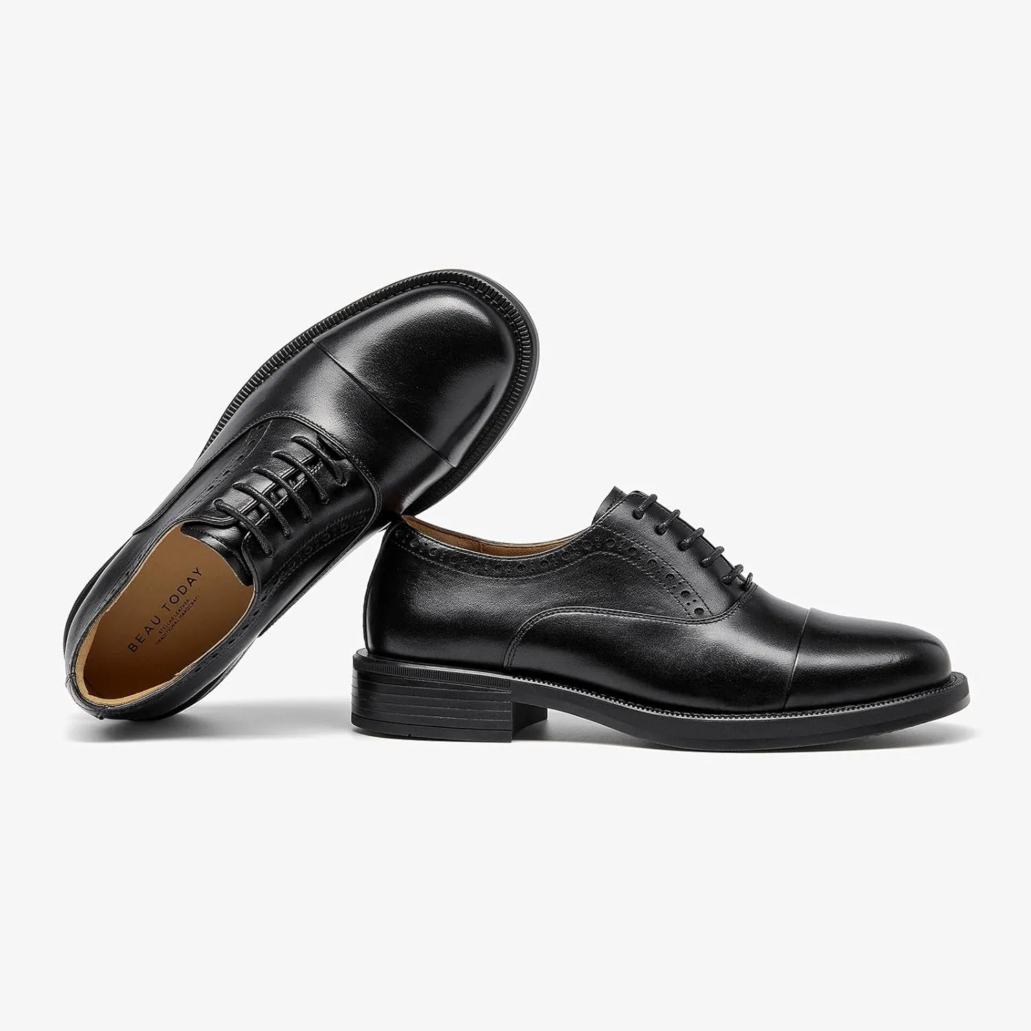 BEAU TODAY Women's Oxfords Dress Shoes, Leather Lace-Up Oxfords for Women, Comfortable Formal Cap Toe Business Casual Non Slip Office Driving Oxfords Shoes