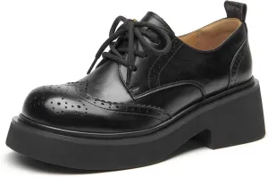 BEAU TODAY Women's Oxfords, Platform Oxfords for Women, Chunky Leather Brogue Wingtip Shoes for Women, Comfortable Business Casual Lace Up Dress Shoes