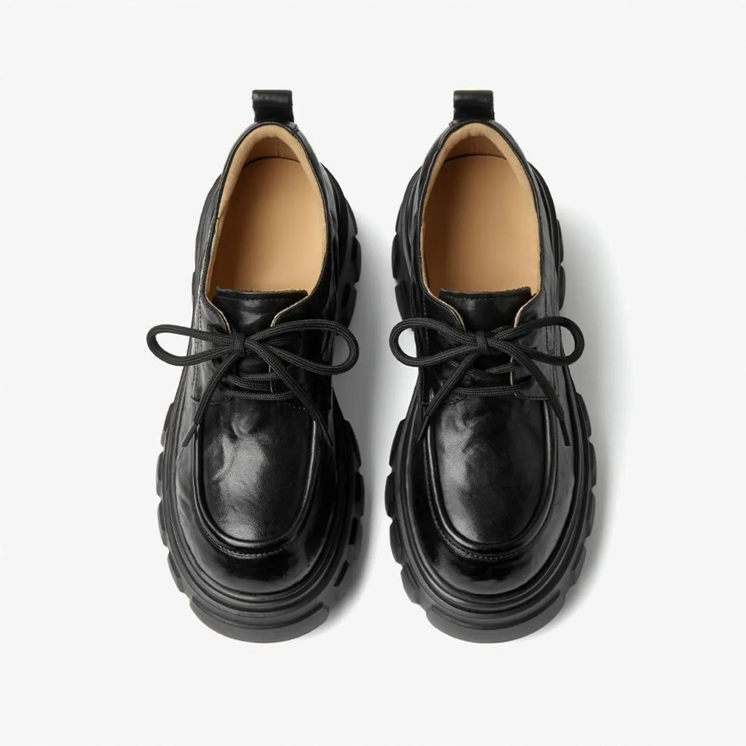 BEAU TODAY Women's Platform Oxford Shoes, Women's Black Oxfords, Chunky Leather Lace-up Dress Oxfords for Women, Comfortable Casual Business Office Work Shoes
