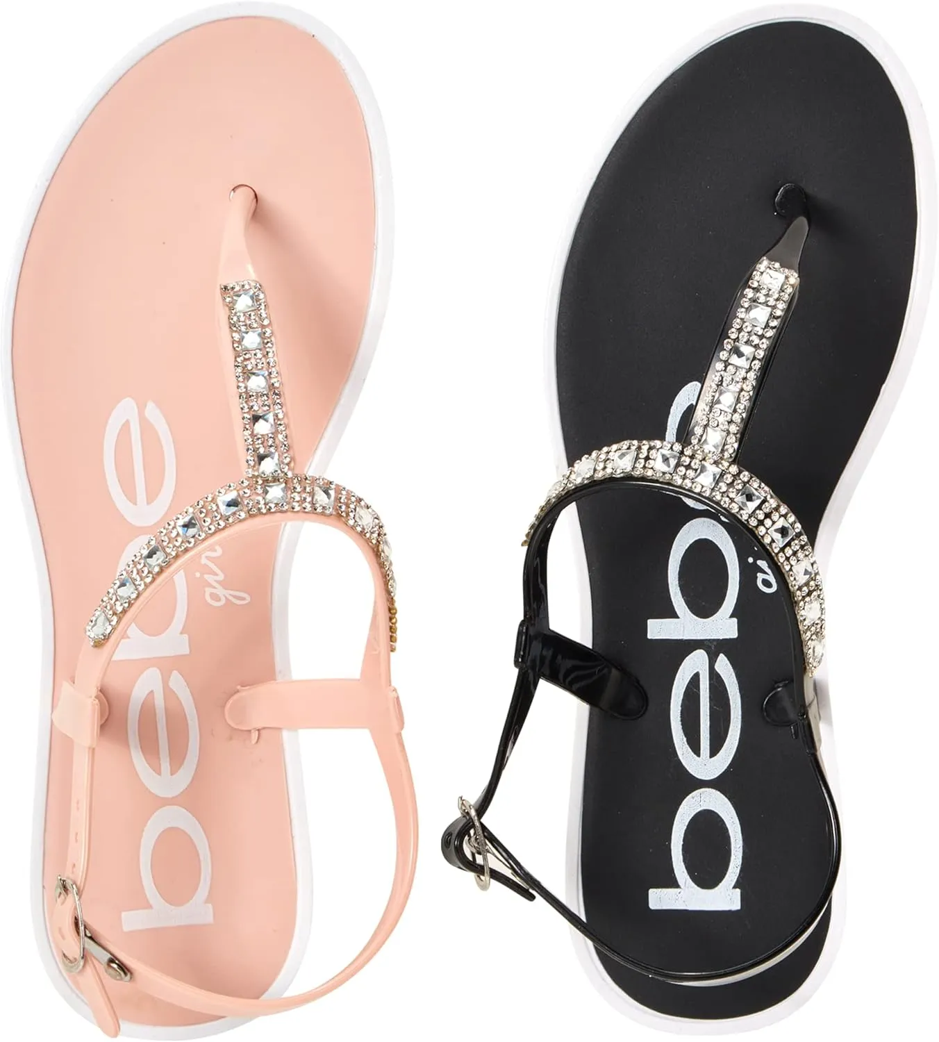 bebe Girls' Sandals - 2 Pack Open Toe Summer Flat Dress Thong T-Strap Sandals with Adjustable Ankle Strap and Cushioned Sole