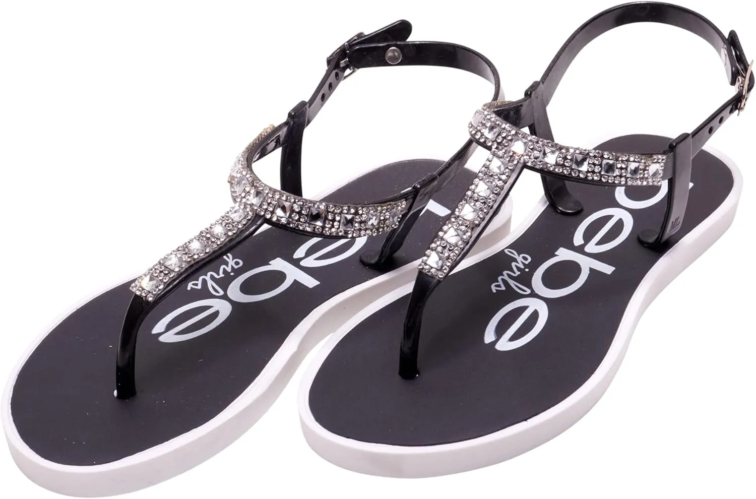 bebe Girls' Sandals - 2 Pack Open Toe Summer Flat Dress Thong T-Strap Sandals with Adjustable Ankle Strap and Cushioned Sole