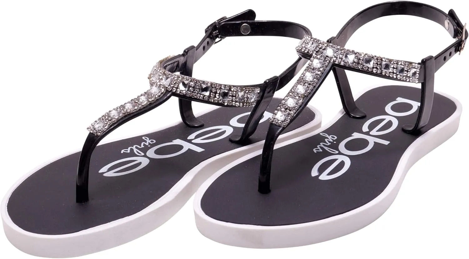 bebe Girls' Sandals - 2 Pack Open Toe Summer Flat Dress Thong T-Strap Sandals with Adjustable Ankle Strap and Cushioned Sole