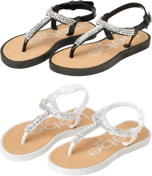 bebe Girls' Sandals - 2 Pack Open Toe Summer Flat Dress Thong T-Strap Sandals with Adjustable Ankle Strap and Cushioned Sole