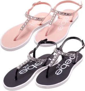 bebe Girls' Sandals - 2 Pack Open Toe Summer Flat Dress Thong T-Strap Sandals with Adjustable Ankle Strap and Cushioned Sole