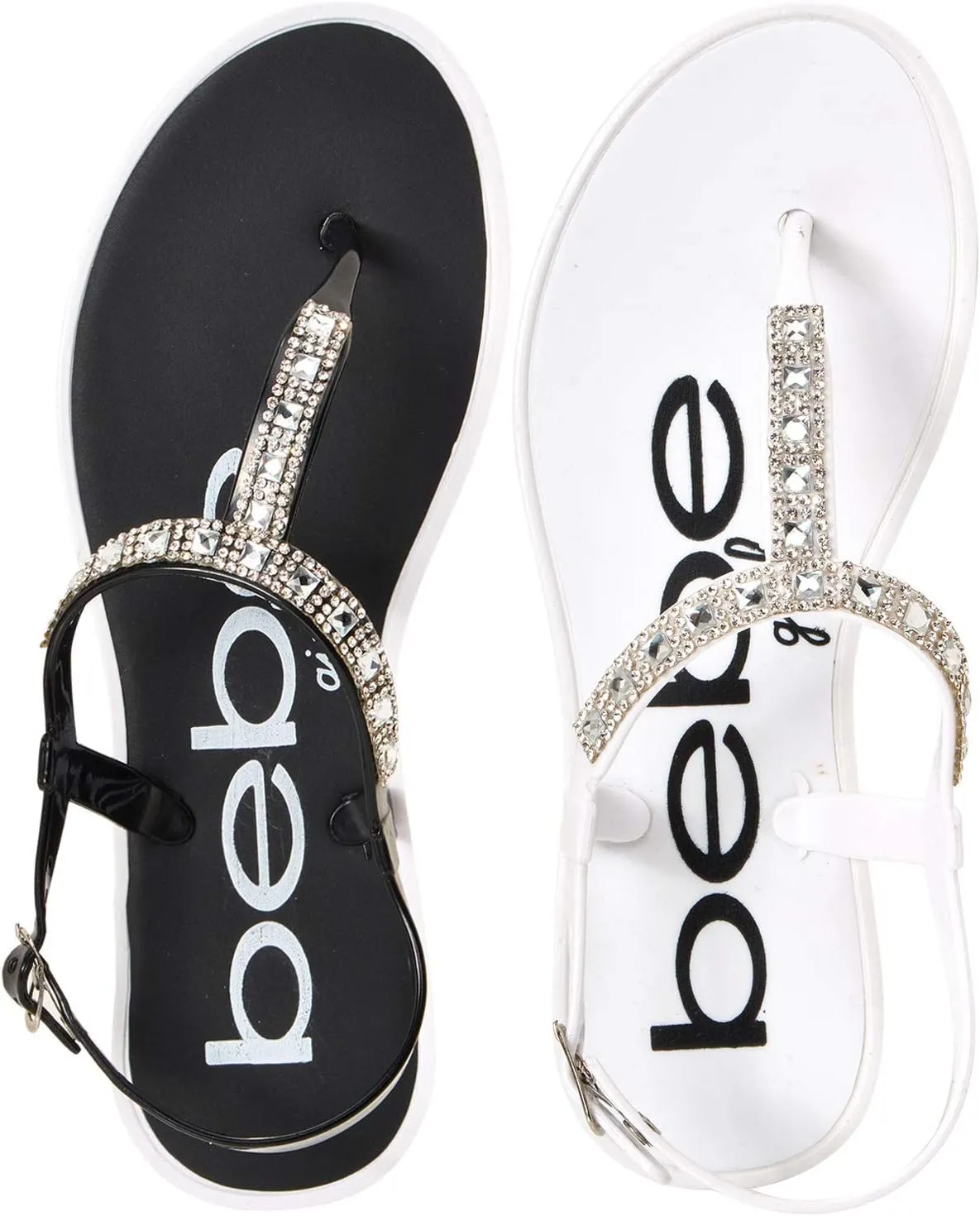 bebe Girls' Sandals - 2 Pack Open Toe Summer Flat Dress Thong T-Strap Sandals with Adjustable Ankle Strap and Cushioned Sole