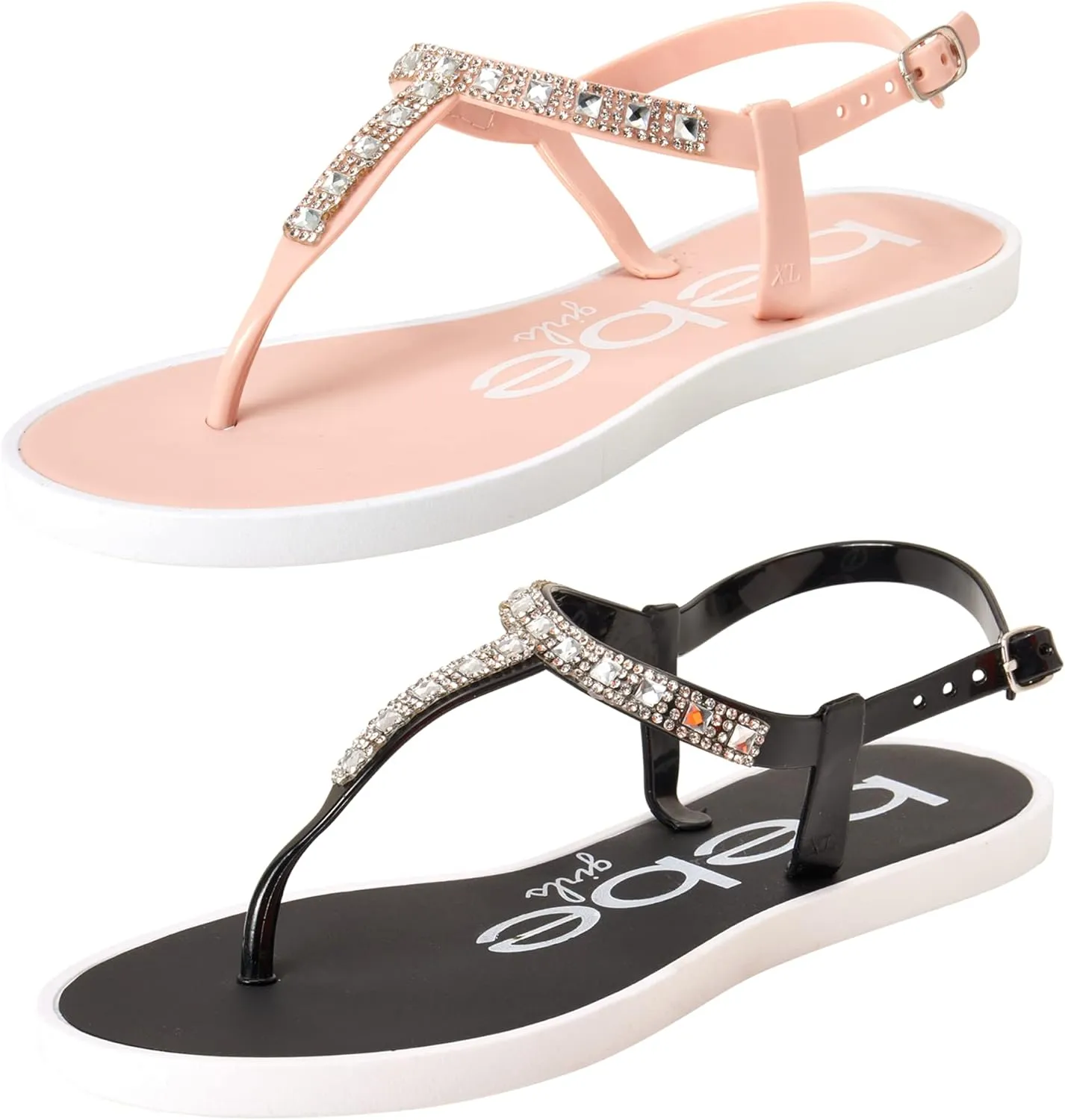bebe Girls' Sandals - 2 Pack Open Toe Summer Flat Dress Thong T-Strap Sandals with Adjustable Ankle Strap and Cushioned Sole
