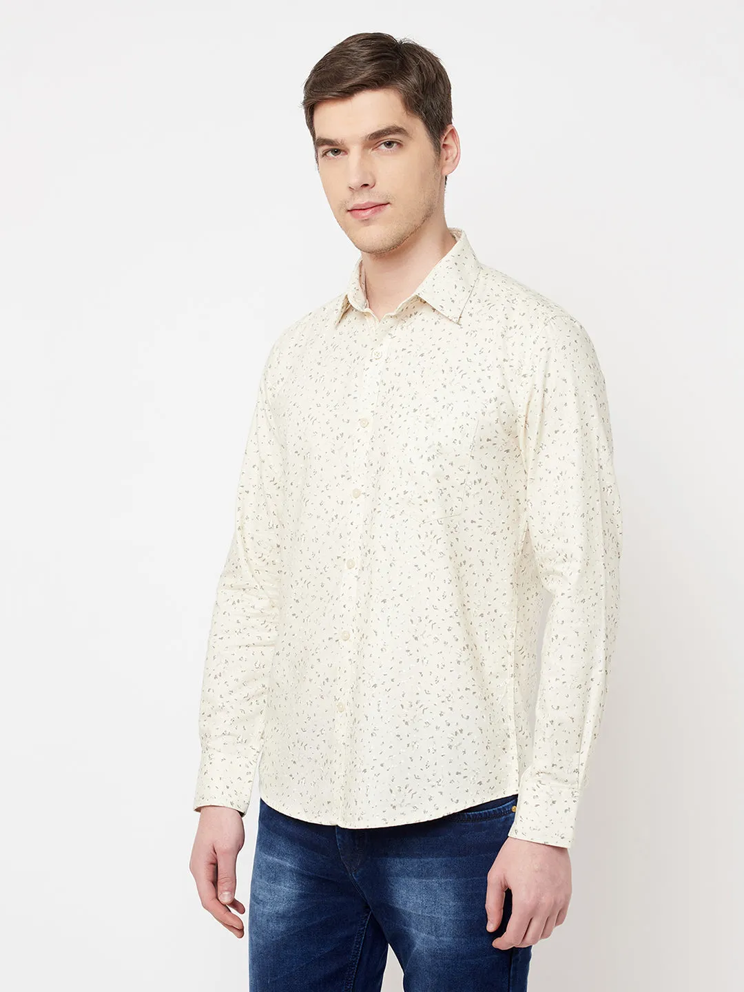 Beige Printed Casual Shirt
