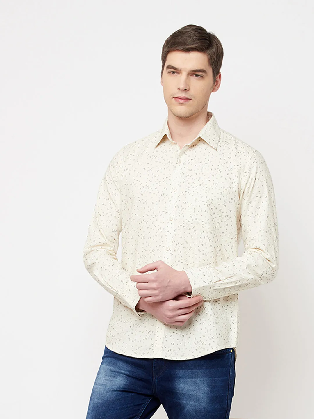 Beige Printed Casual Shirt