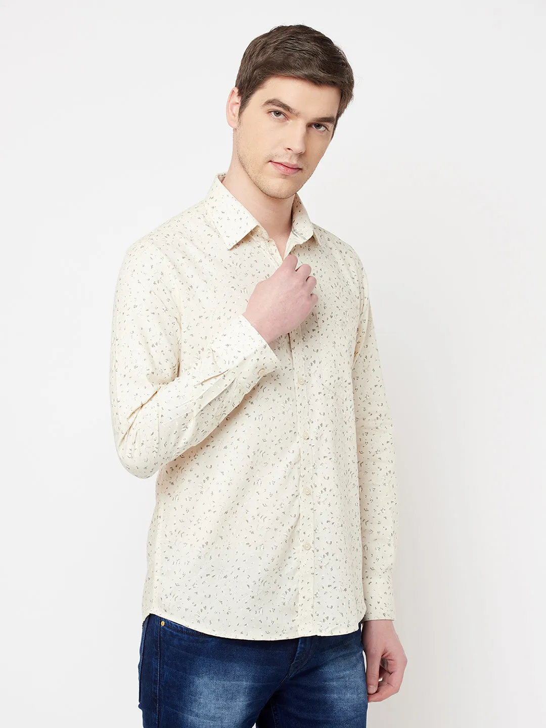 Beige Printed Casual Shirt