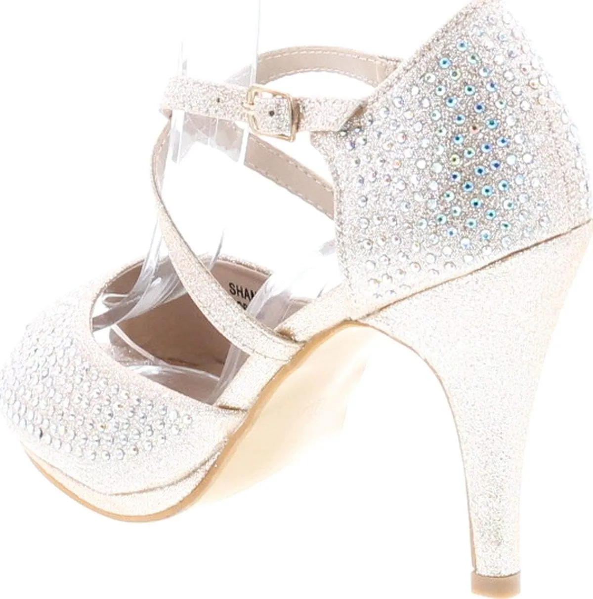 Bella Marie Shania-1 Women's Peep Toe Rhinestone Glitter Crossing Strap Dance Sandals