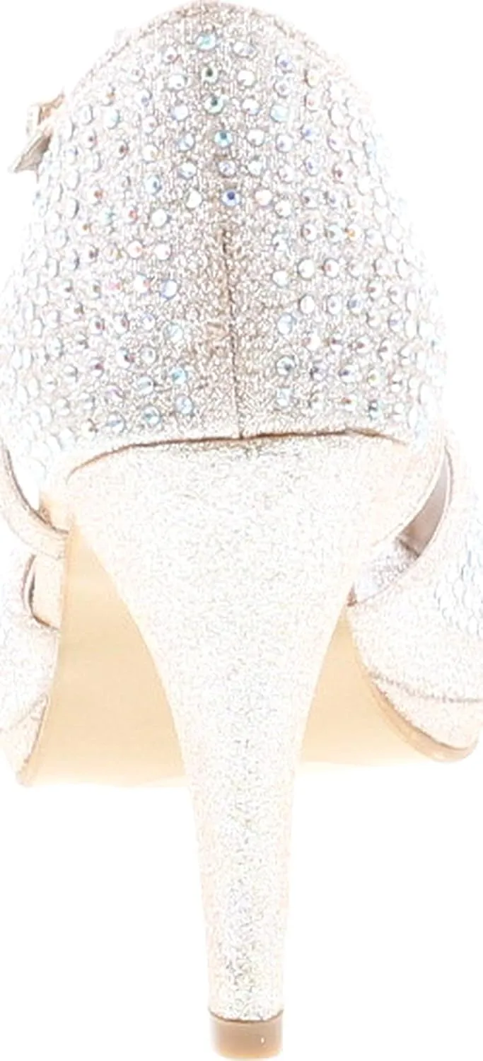 Bella Marie Shania-1 Women's Peep Toe Rhinestone Glitter Crossing Strap Dance Sandals
