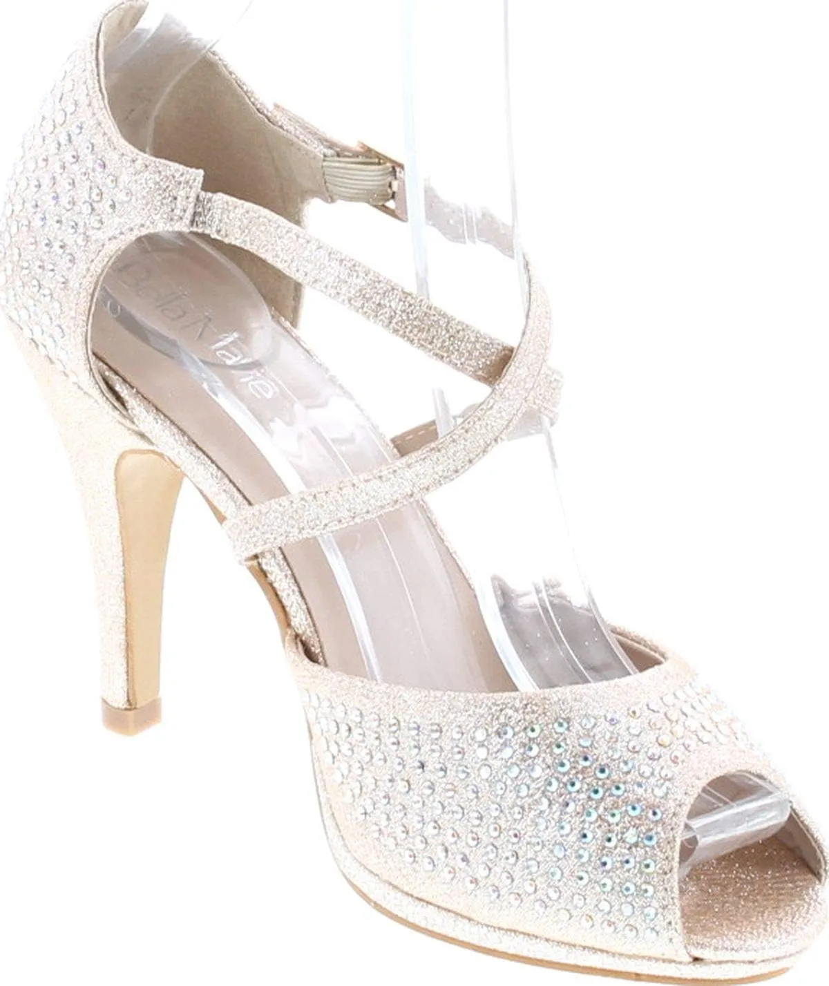 Bella Marie Shania-1 Women's Peep Toe Rhinestone Glitter Crossing Strap Dance Sandals
