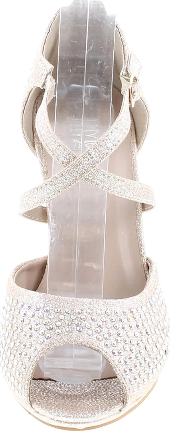 Bella Marie Shania-1 Women's Peep Toe Rhinestone Glitter Crossing Strap Dance Sandals