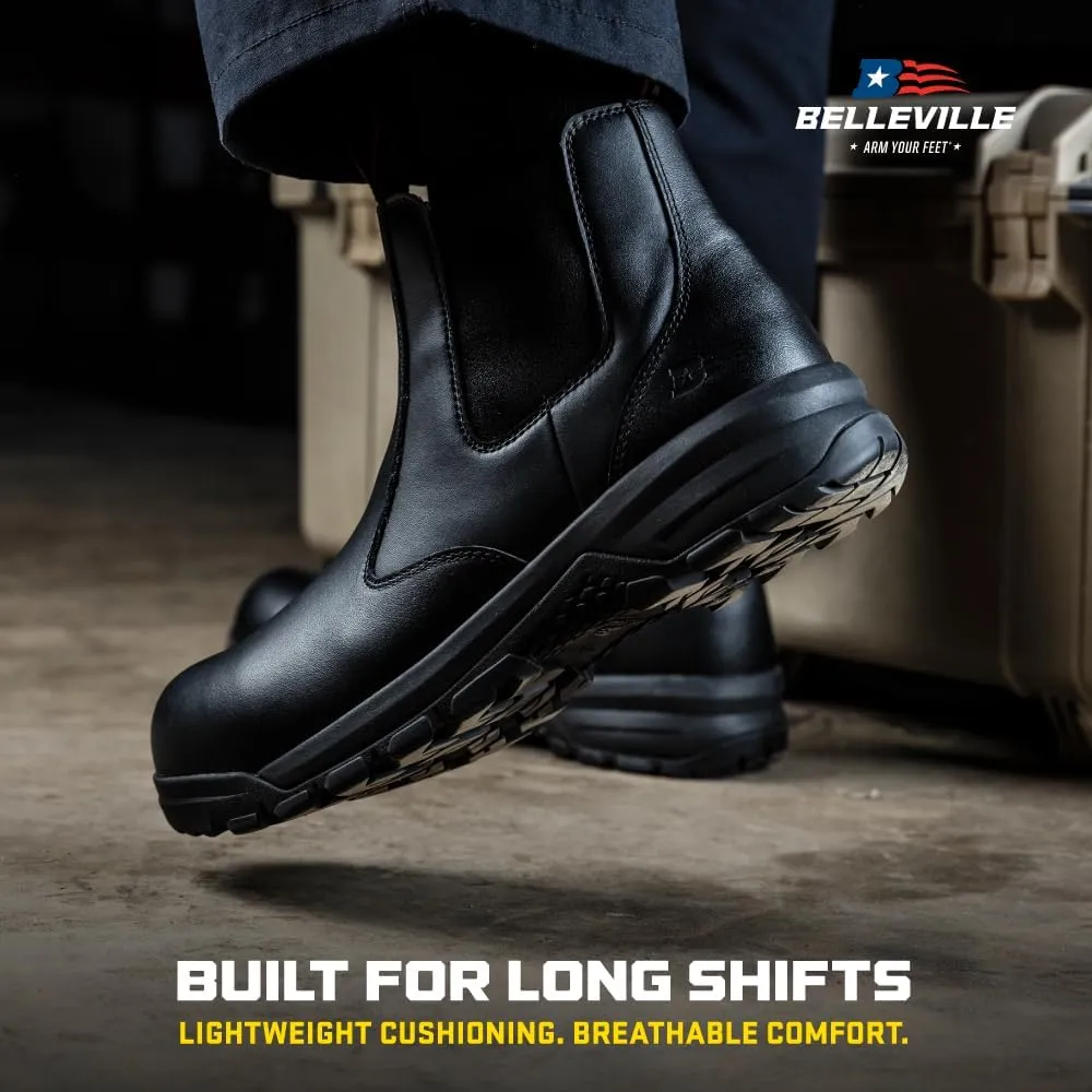 Belleville Spear Point BV911 Quick-Release Station Work Boots for Men - 6” Slip-On Full-Grain Leather with Oil- and Slip-Resistant Rubber Outsole