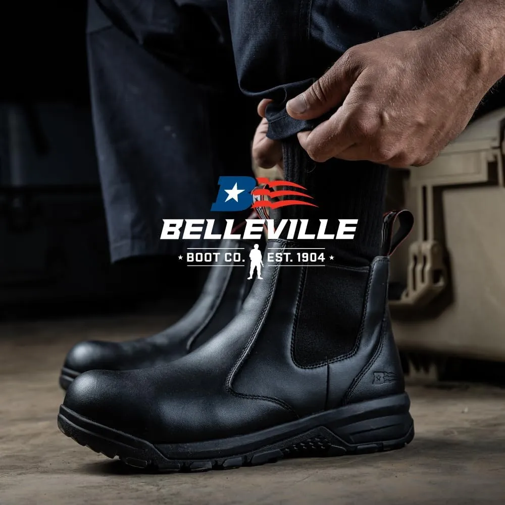 Belleville Spear Point BV911 Quick-Release Station Work Boots for Men - 6” Slip-On Full-Grain Leather with Oil- and Slip-Resistant Rubber Outsole