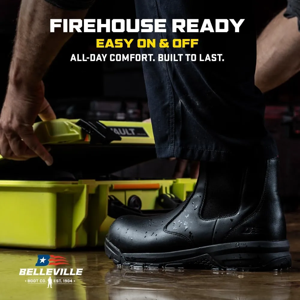 Belleville Spear Point BV911 Quick-Release Station Work Boots for Men - 6” Slip-On Full-Grain Leather with Oil- and Slip-Resistant Rubber Outsole