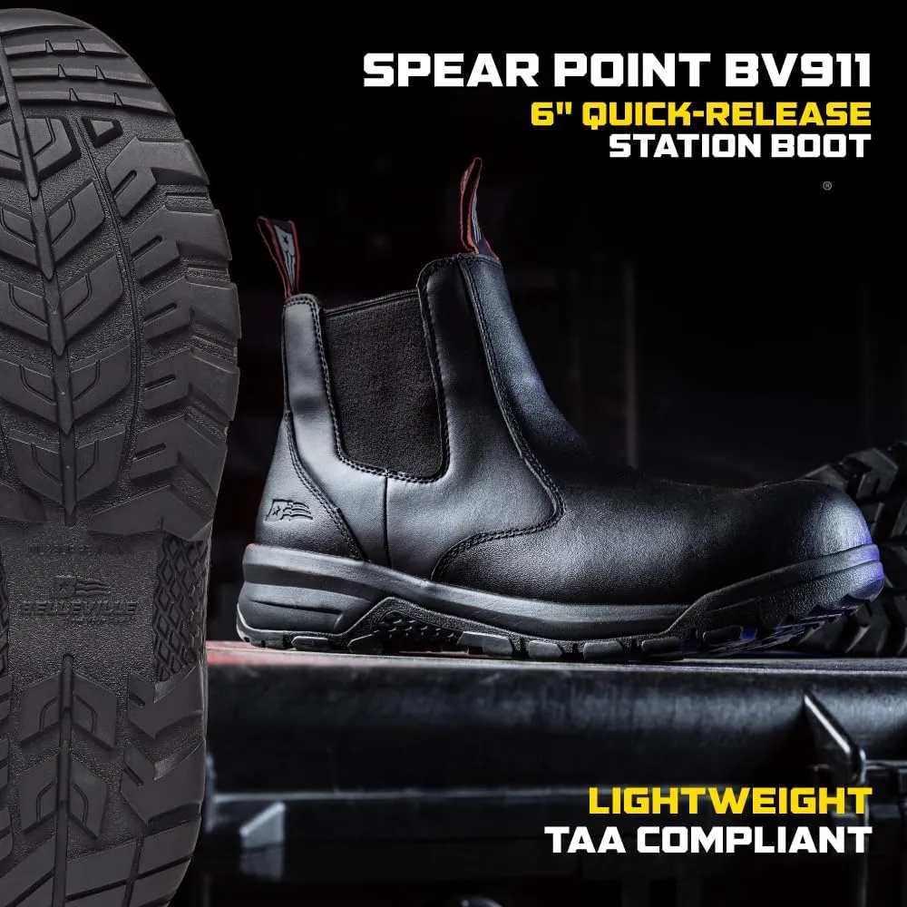 Belleville Spear Point BV911 Quick-Release Station Work Boots for Men - 6” Slip-On Full-Grain Leather with Oil- and Slip-Resistant Rubber Outsole
