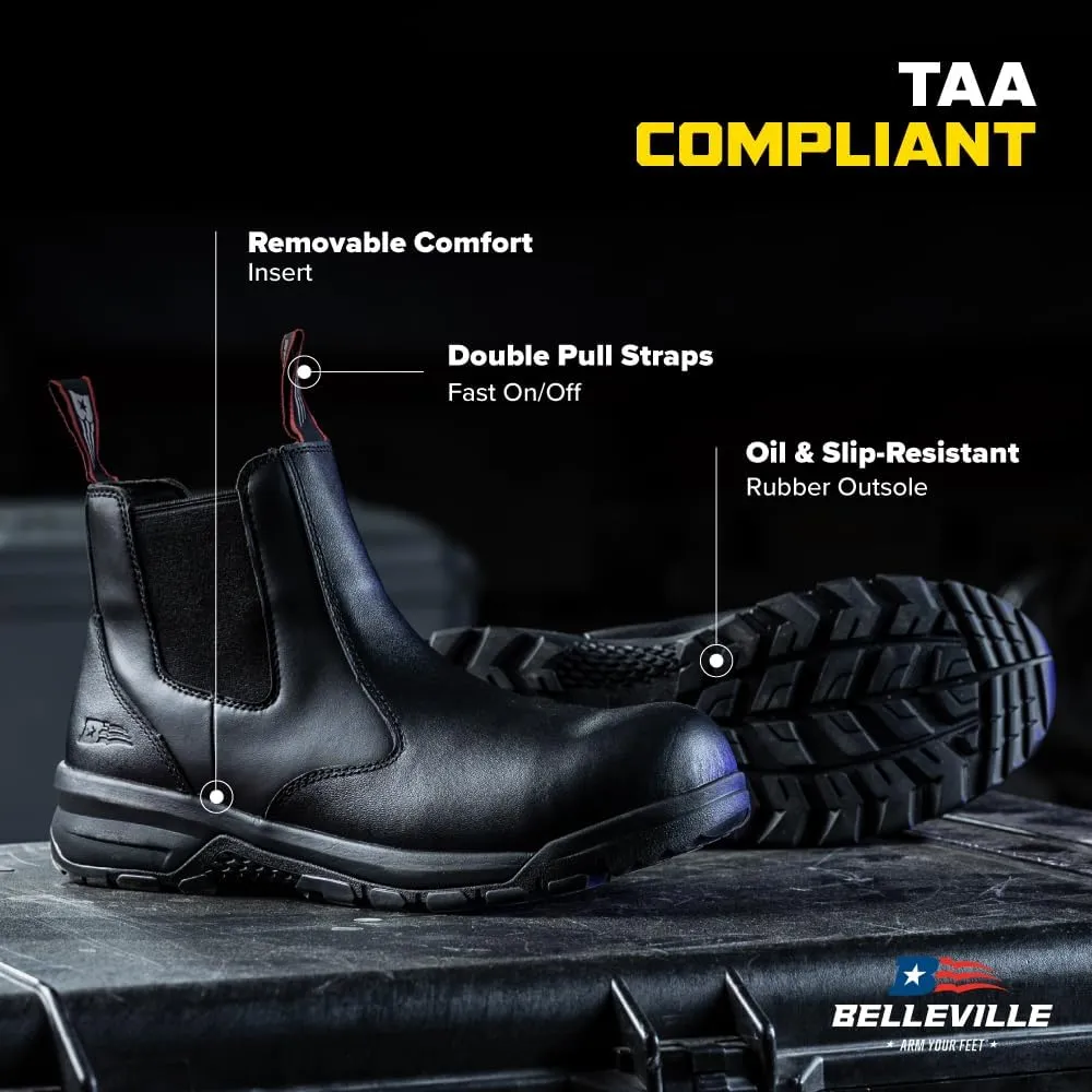 Belleville Spear Point BV911 Quick-Release Station Work Boots for Men - 6” Slip-On Full-Grain Leather with Oil- and Slip-Resistant Rubber Outsole