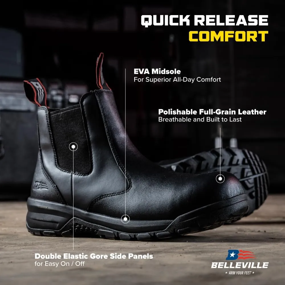 Belleville Spear Point BV911 Quick-Release Station Work Boots for Men - 6” Slip-On Full-Grain Leather with Oil- and Slip-Resistant Rubber Outsole