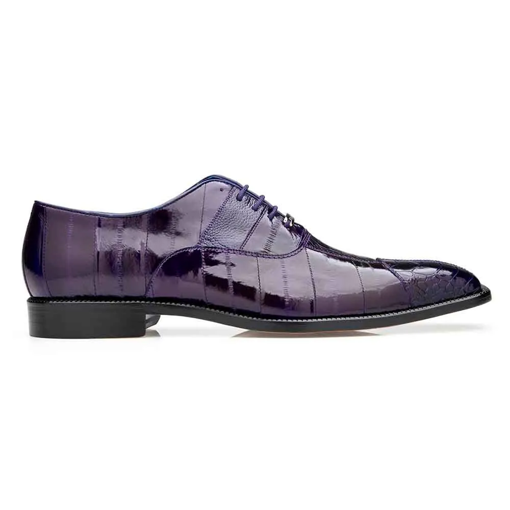 Belvedere Mare Purple Men's Genuine Ostrich & Eel Split-Toe Oxford Shoes