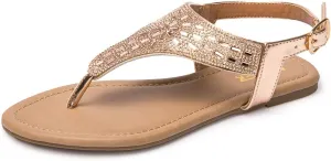 BENEKER Women's Rhinestone Thong Flat Sandals T-Strap Fashion Sandals Ankle Strap Summer Gladiator Sandals