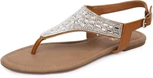 BENEKER Women's Rhinestone Thong Flat Sandals T-Strap Fashion Sandals Ankle Strap Summer Gladiator Sandals