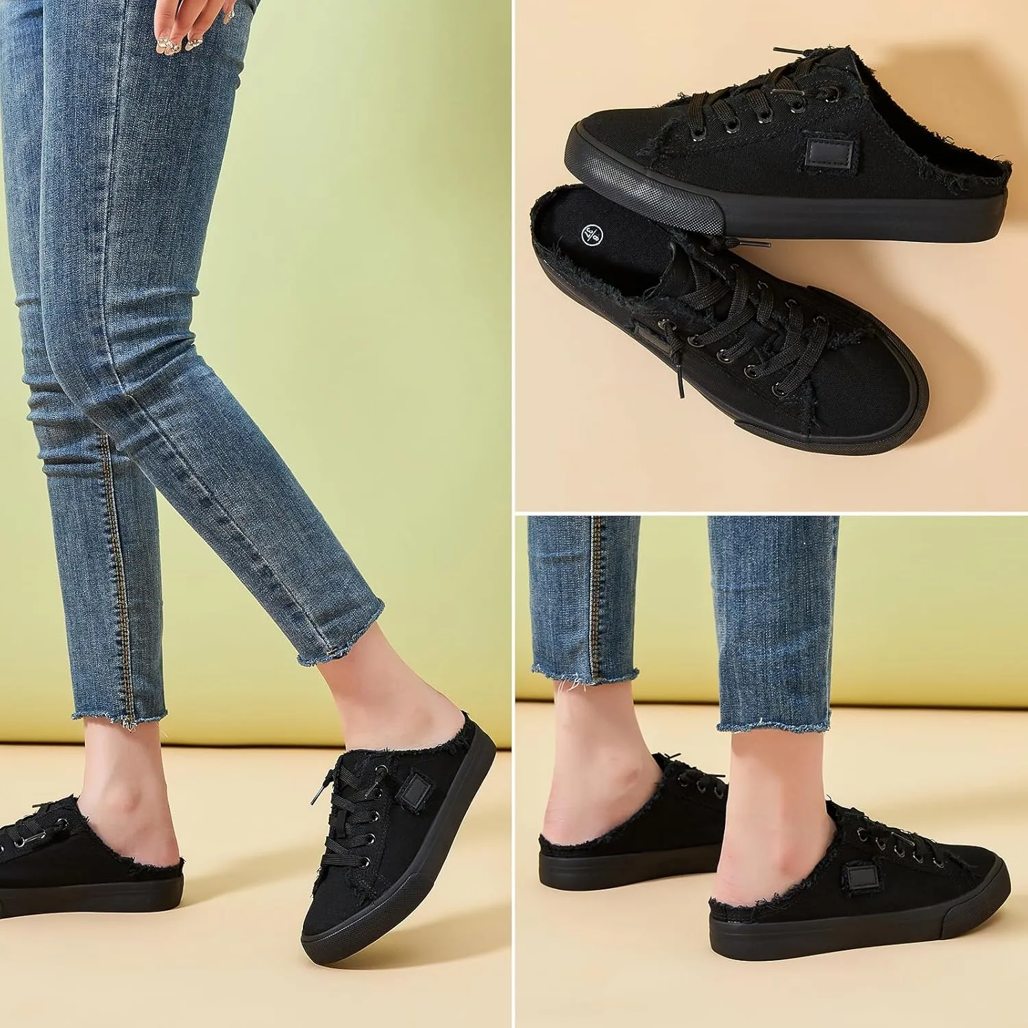 BENPAO Women's Slip on Sneakers Canvas Slip ons Shoes Fashion Comfortable Mules Womens Non Slip Loafers Casual Backless Shoes