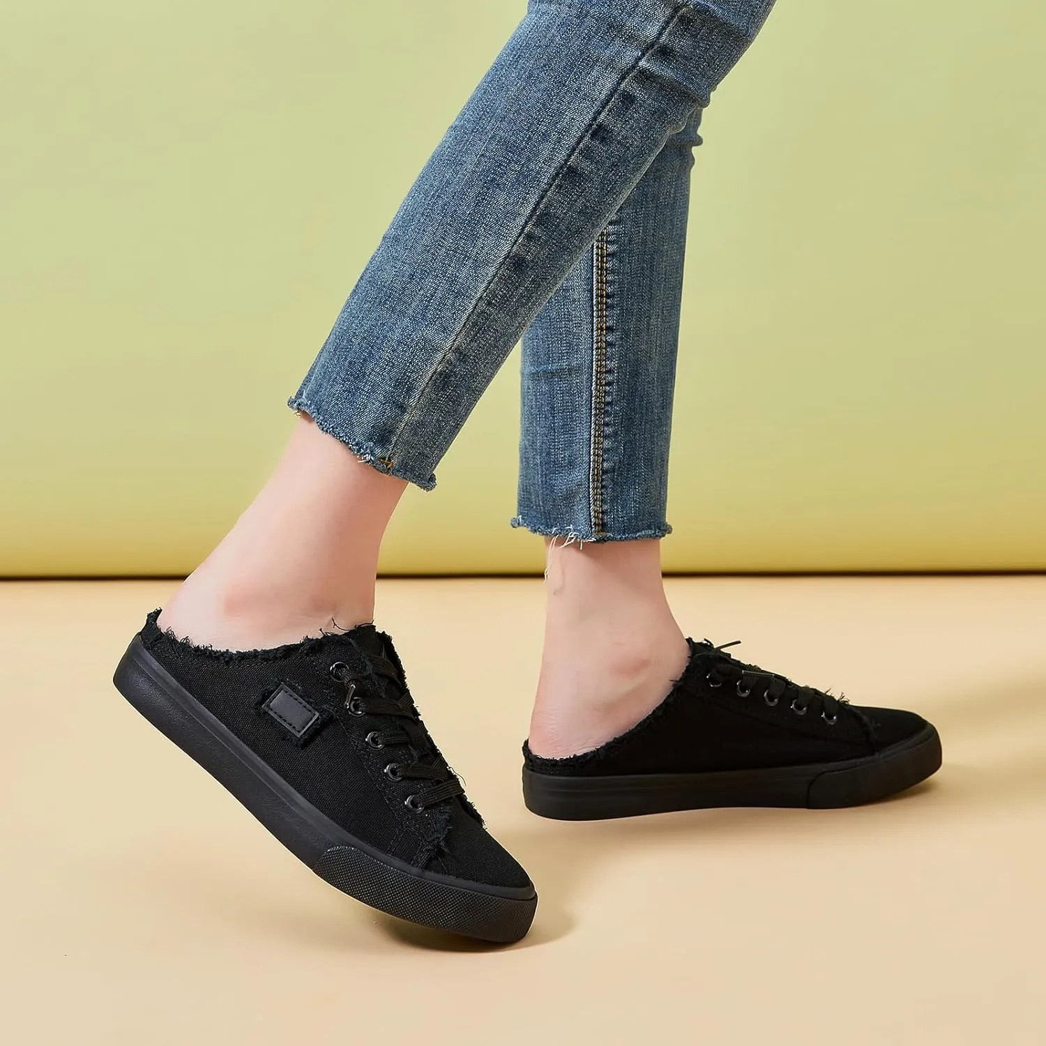 BENPAO Women's Slip on Sneakers Canvas Slip ons Shoes Fashion Comfortable Mules Womens Non Slip Loafers Casual Backless Shoes
