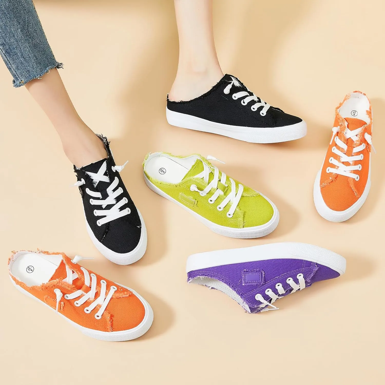 BENPAO Women's Slip on Sneakers Canvas Slip ons Shoes Fashion Comfortable Mules Womens Non Slip Loafers Casual Backless Shoes