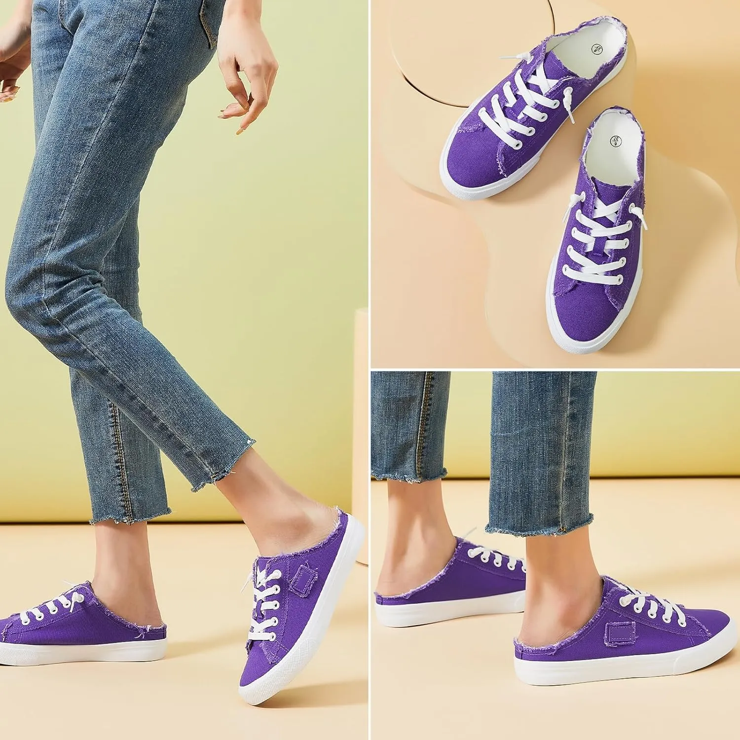 BENPAO Women's Slip on Sneakers Canvas Slip ons Shoes Fashion Comfortable Mules Womens Non Slip Loafers Casual Backless Shoes