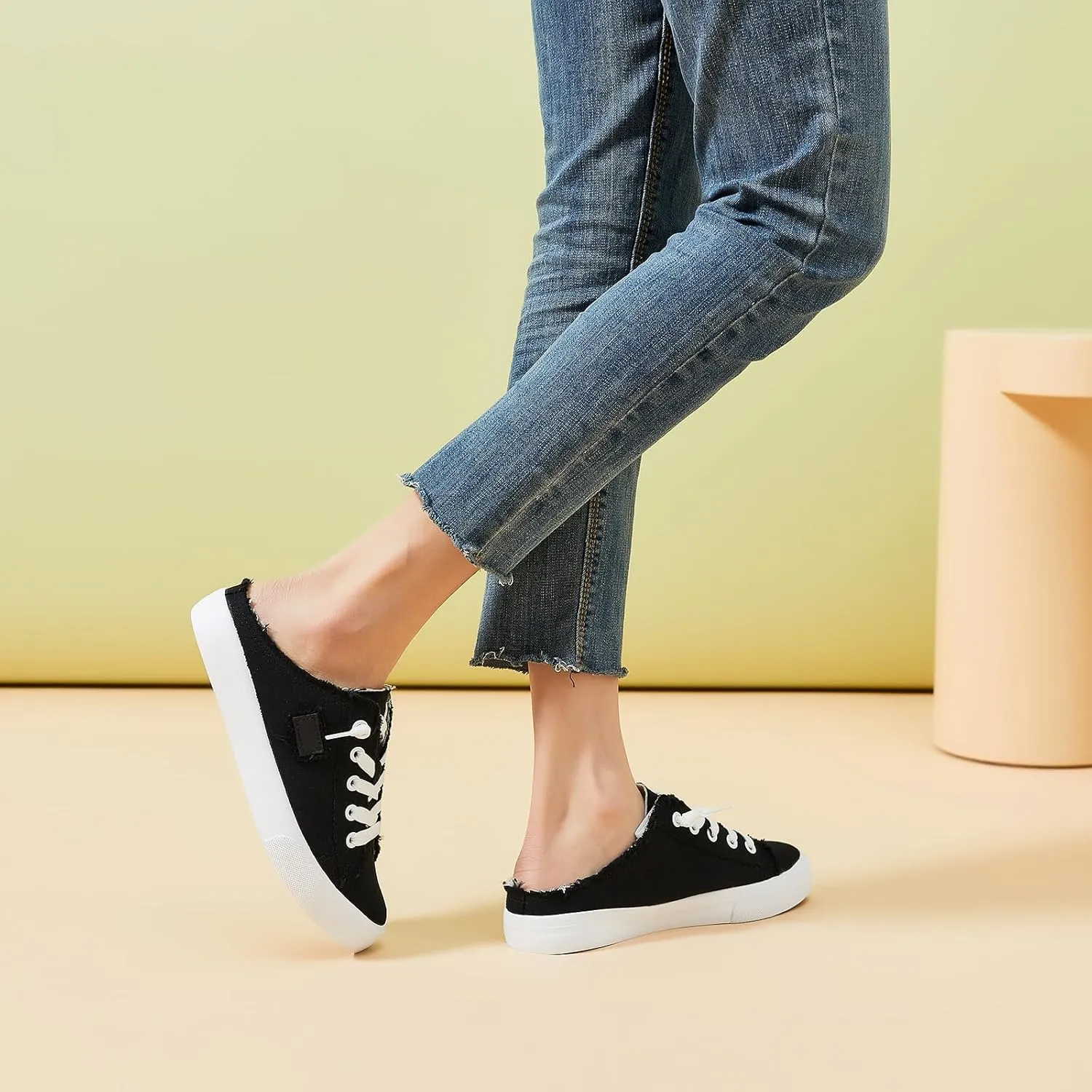 BENPAO Women's Slip on Sneakers Canvas Slip ons Shoes Fashion Comfortable Mules Womens Non Slip Loafers Casual Backless Shoes