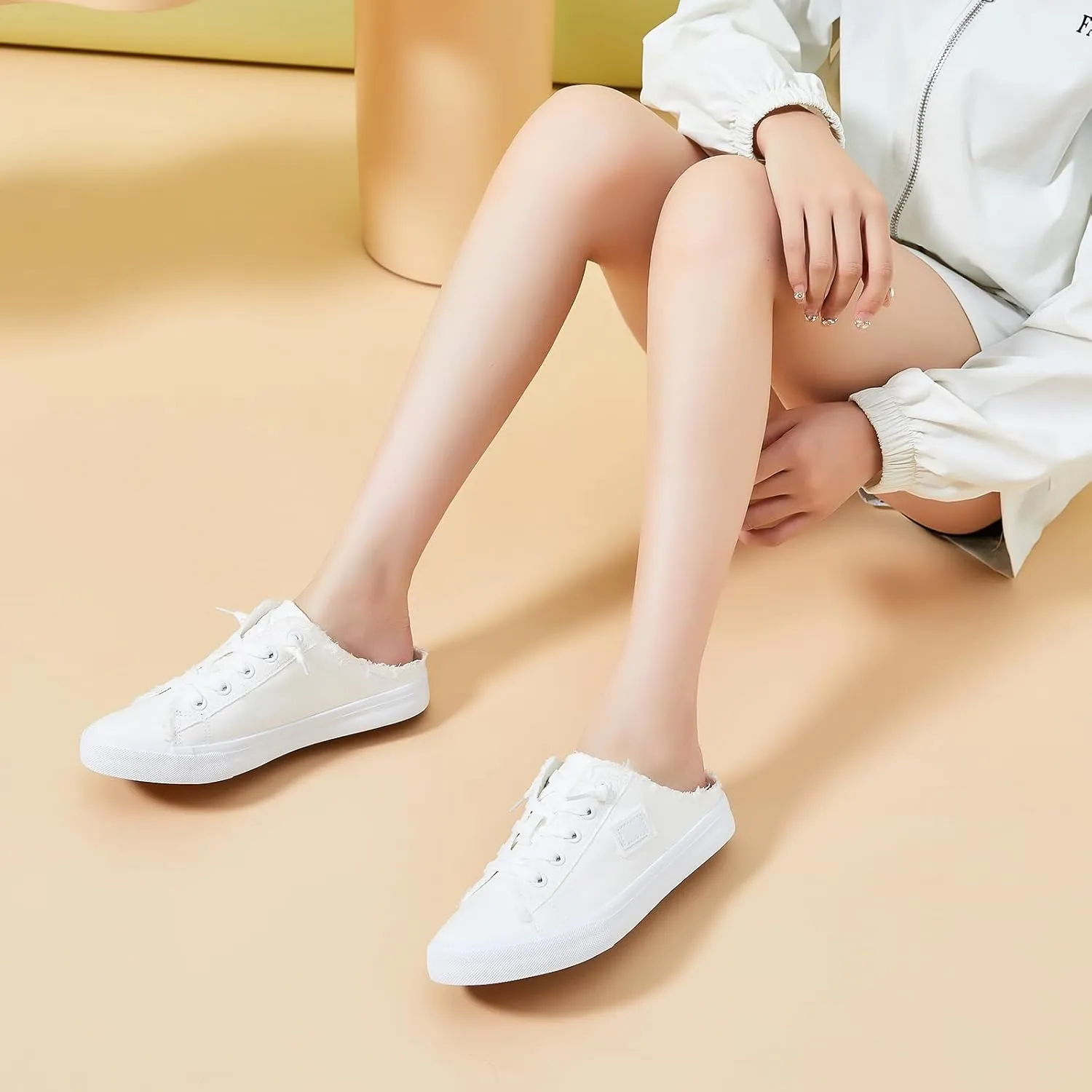 BENPAO Women's Slip on Sneakers Canvas Slip ons Shoes Fashion Comfortable Mules Womens Non Slip Loafers Casual Backless Shoes