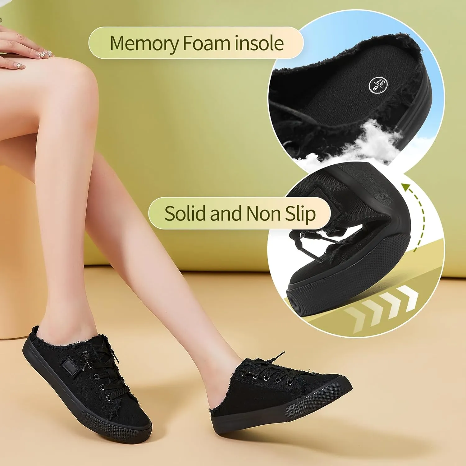 BENPAO Women's Slip on Sneakers Canvas Slip ons Shoes Fashion Comfortable Mules Womens Non Slip Loafers Casual Backless Shoes