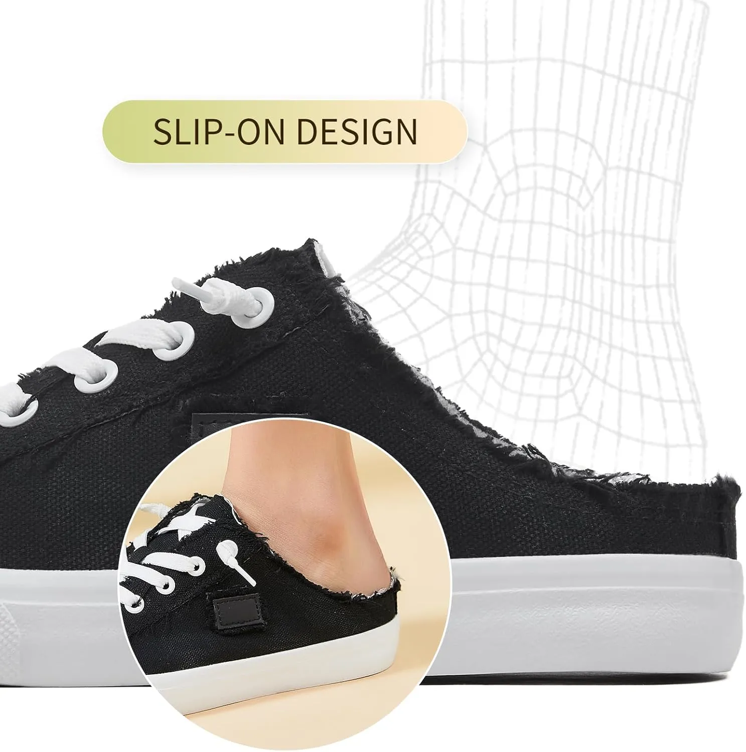 BENPAO Women's Slip on Sneakers Canvas Slip ons Shoes Fashion Comfortable Mules Womens Non Slip Loafers Casual Backless Shoes