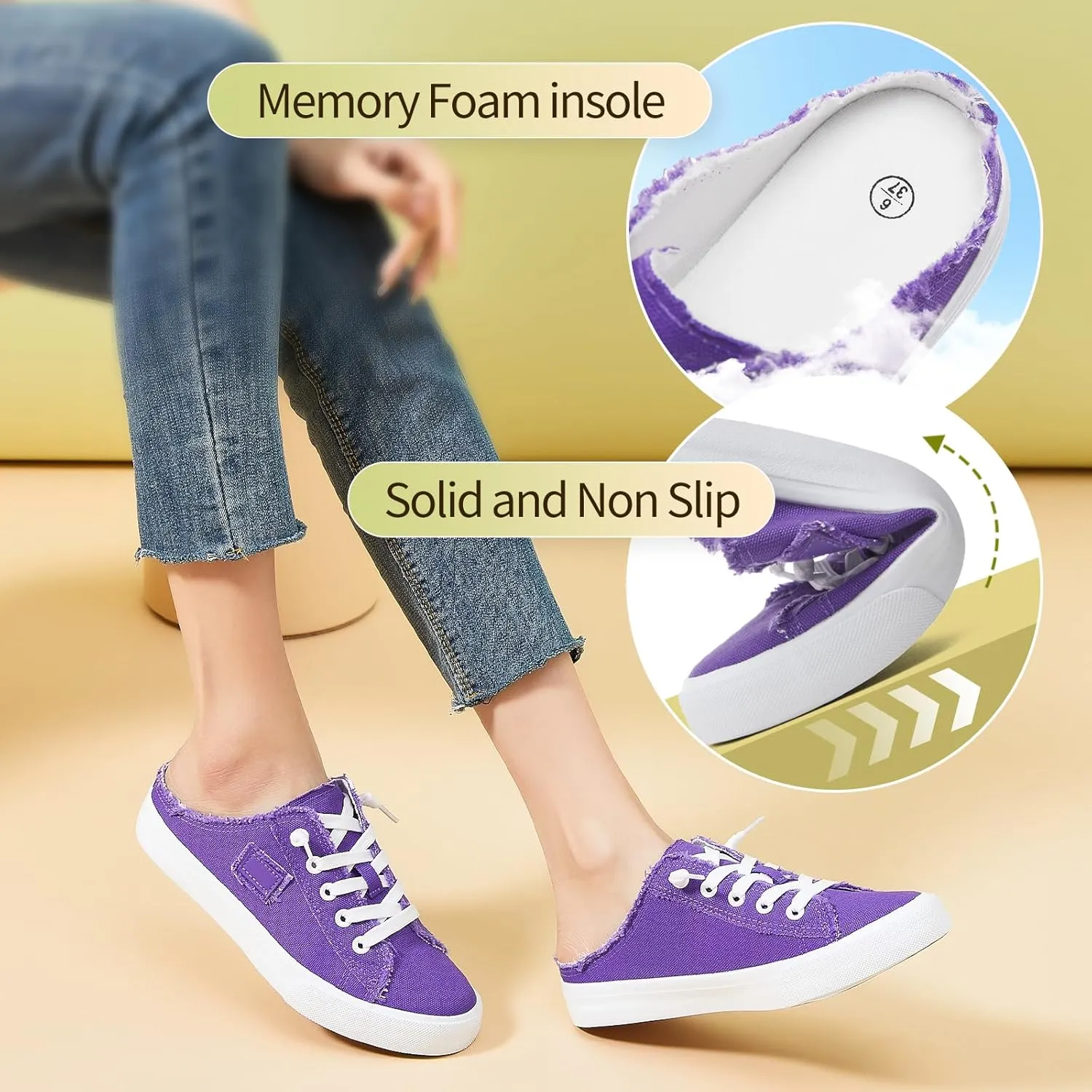 BENPAO Women's Slip on Sneakers Canvas Slip ons Shoes Fashion Comfortable Mules Womens Non Slip Loafers Casual Backless Shoes