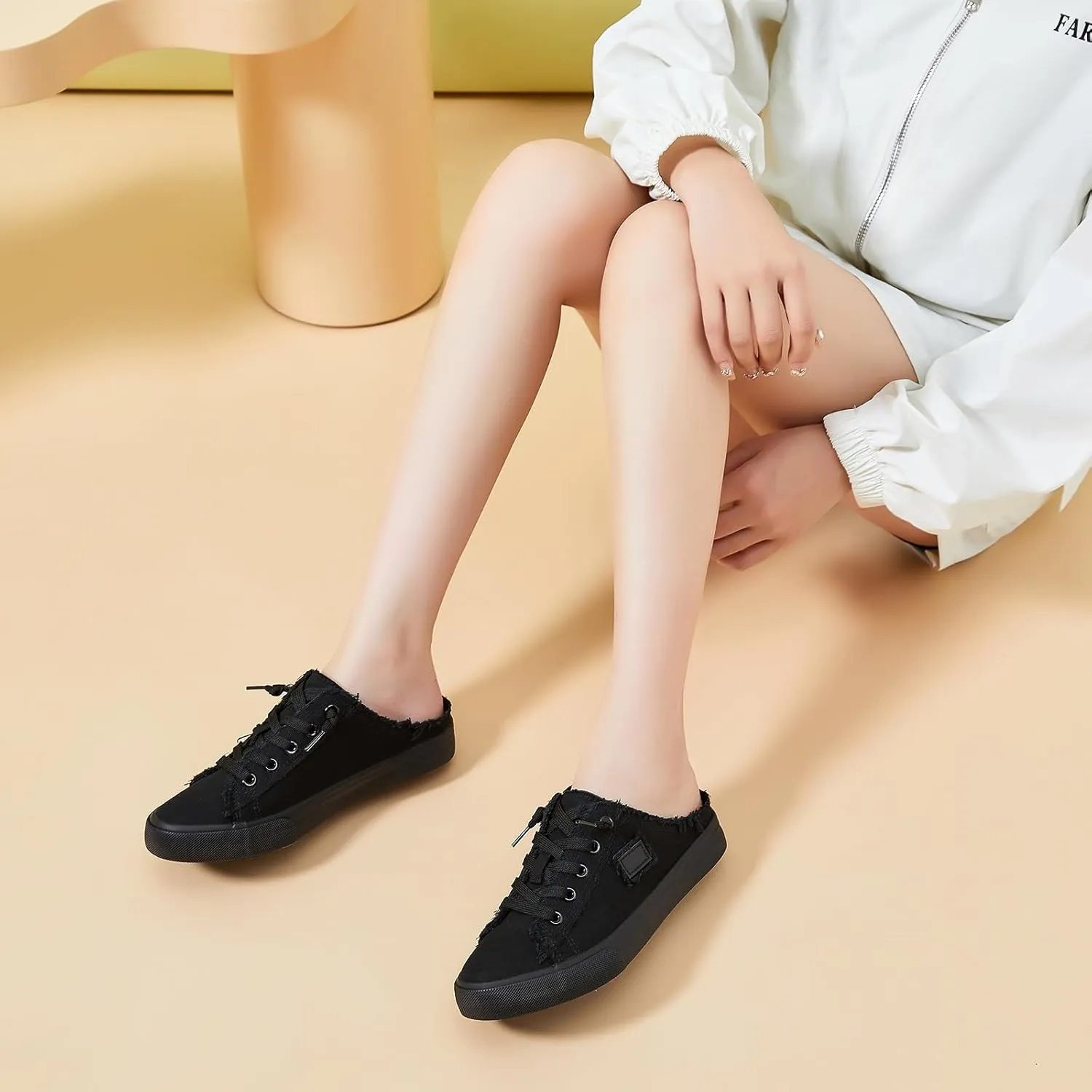 BENPAO Women's Slip on Sneakers Canvas Slip ons Shoes Fashion Comfortable Mules Womens Non Slip Loafers Casual Backless Shoes