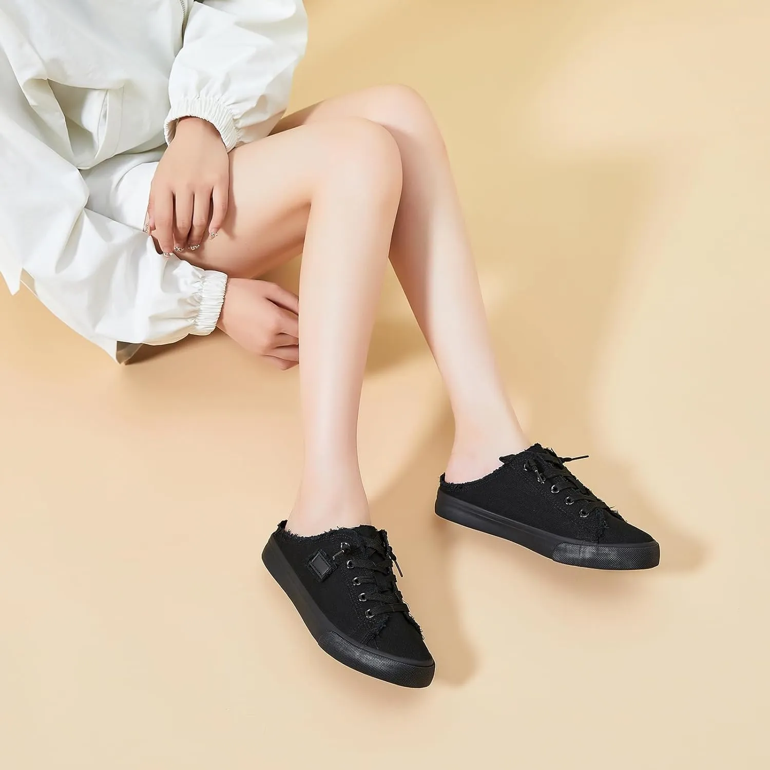 BENPAO Women's Slip on Sneakers Canvas Slip ons Shoes Fashion Comfortable Mules Womens Non Slip Loafers Casual Backless Shoes