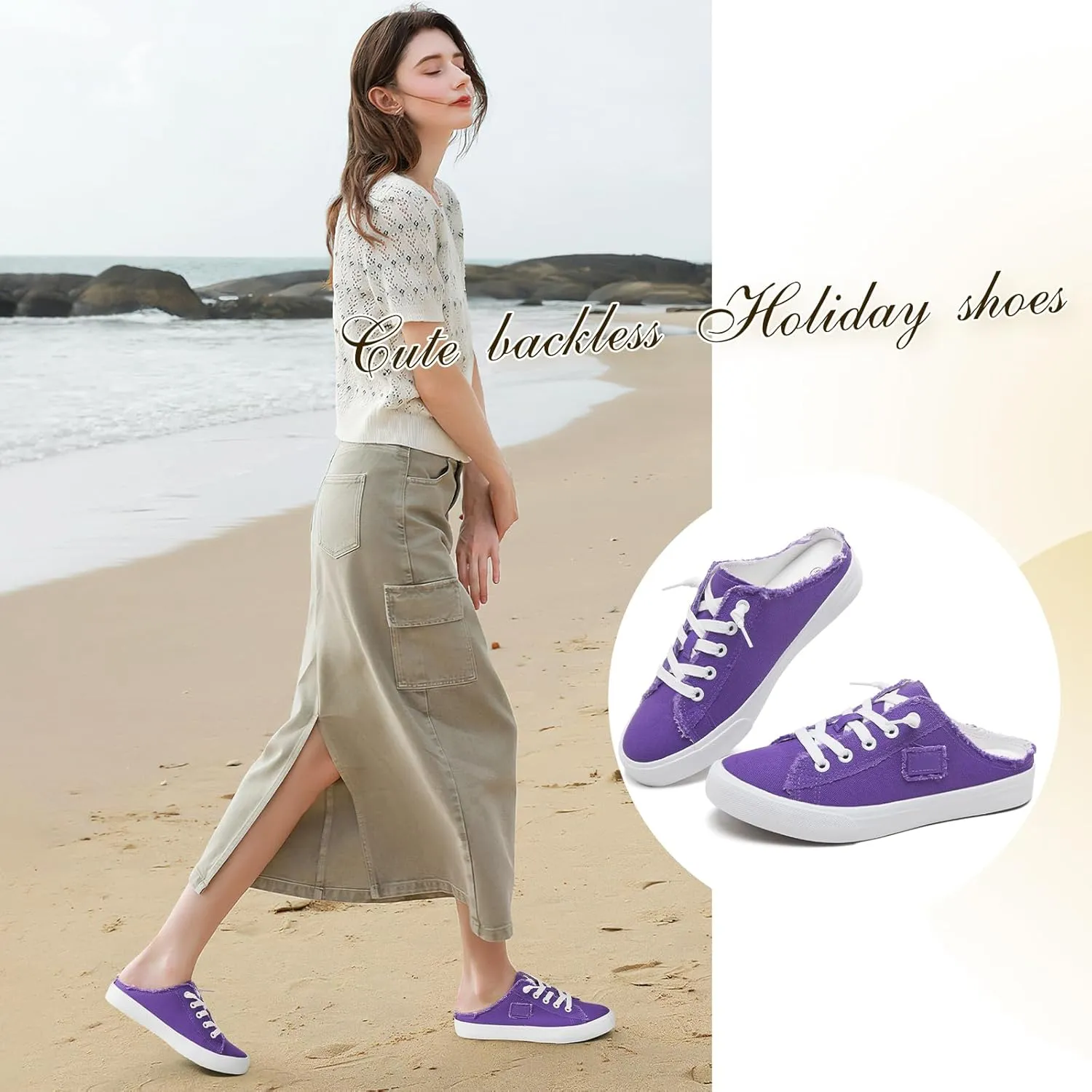 BENPAO Women's Slip on Sneakers Canvas Slip ons Shoes Fashion Comfortable Mules Womens Non Slip Loafers Casual Backless Shoes