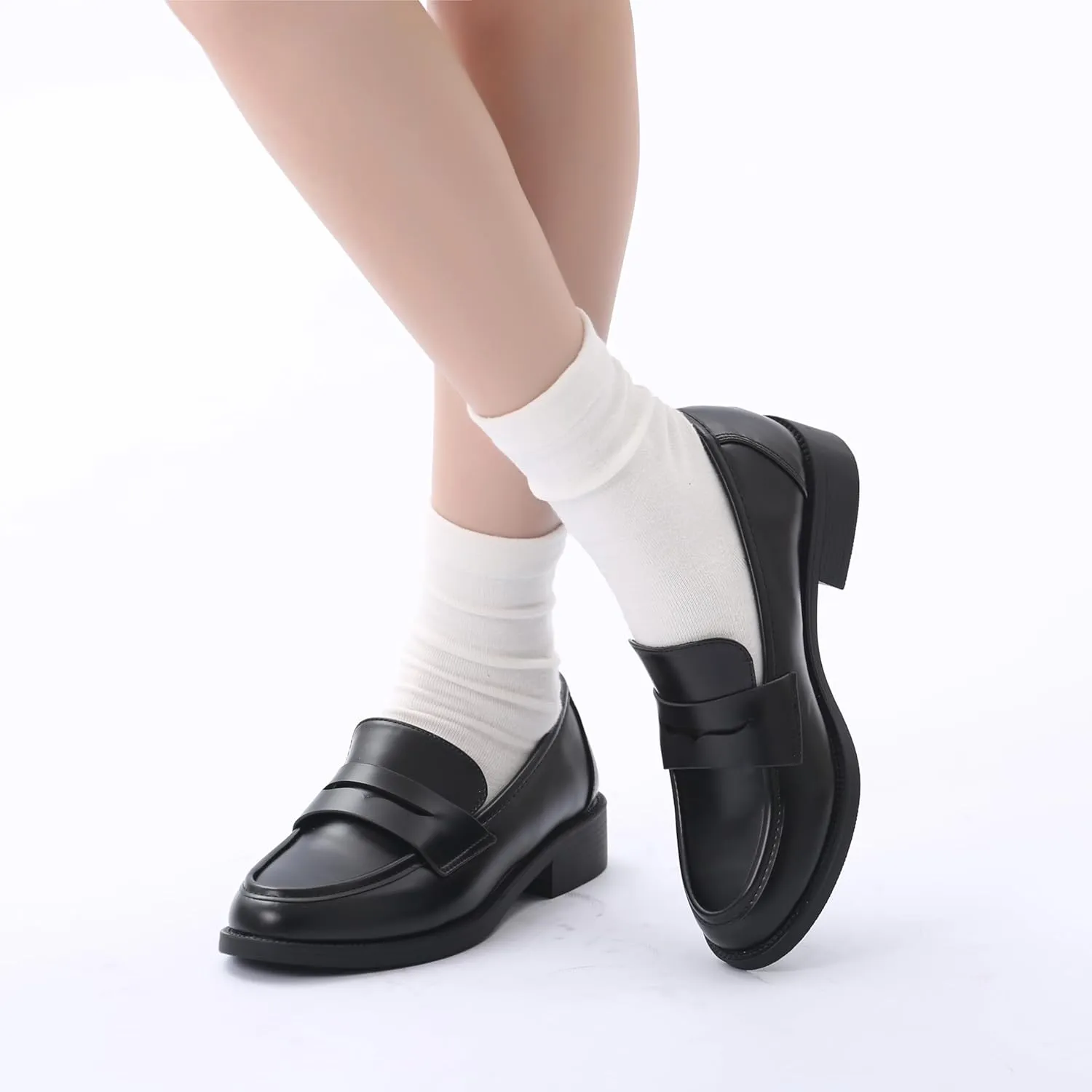 Bernal Loafers for Women Chunky Platform Penny Loafers Fashion Slip On School Shoes Work Shoes with Buckle